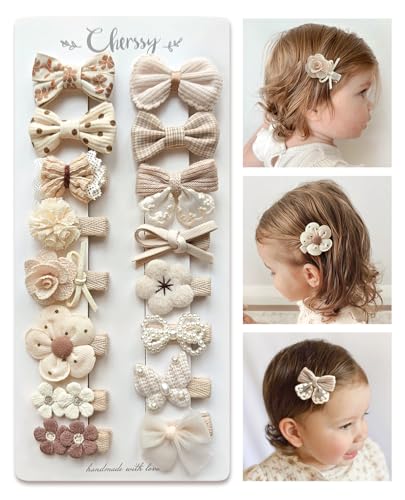 Cherssy Boutique Baby Hair Bow Clips 16 Pcs Tiny Floral Baby Barrettes Fully Lined Alligator Clips Handmade Hair Accessories for Infant Toddler Girls Fine Hair