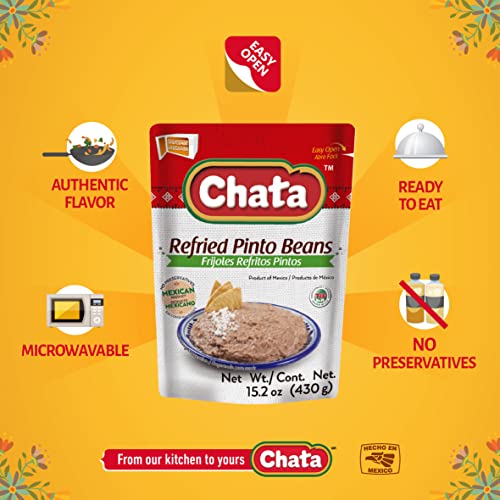 Chata Refried Pinto Beans | Practical + Delicious | Ready-To-Eat | Authentic Mexican Flavor | 15.2 Ounce (Pack Of 3) #TOP1