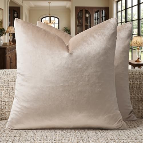 Image of GIGIZAZA Decor Throw Couch Pillow Covers,Khaki Champange Sofa Cushion Pillow Covers,Velvet Pillow Cases 24 x 24inch