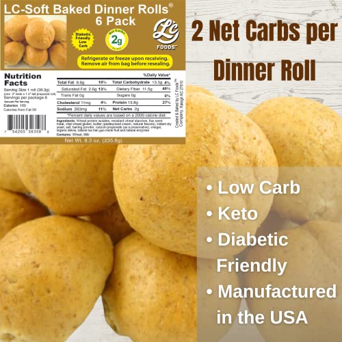 Low Carb Soft Baked Dinner Rolls (6 Pack) | Diabetic Friendly | No Sugar Added | Delicious Taste | No Artificial Flavors | Rich in Protein & Fiber (8.3 Oz)