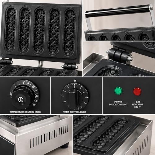 Image of 5 Stick Waffle Maker Machine, Commercial Electric Waffle Stick Maker, Professional Belgian Waffle Machine for Cafe Bakery