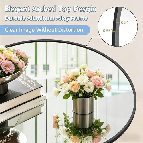 Image of Prywot Full Length Mirror, Oversized 90 inchx46 inch Arched-Top Floor Mirror, Black