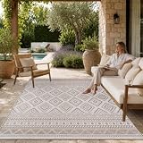 Paco Home Alfombra Exterior Interior Balcón Terraza Cocina Motivo Boho Étnico Moderno, tamaño:160x220 cm, Color:Beige 2