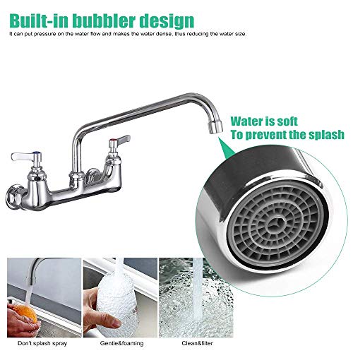 Cwm Commercial Sink Faucet With 10” Swivel Spout,8 Inch Center Wall Mount Kitchen Faucet,Dual Handles Brass Constructed,Polish Chrome #TOP4