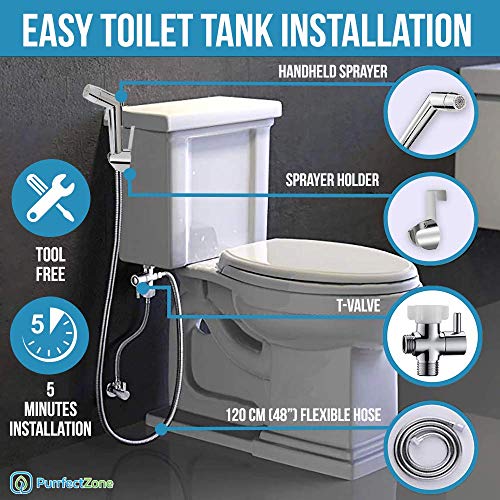 Purrfectzone Two Mode Bidet Sprayer for Toilet and Baby Cloth Diaper Sprayer- Easy to Install, Great Hygiene with Less Money Spent (Chrome) - Thumbnail 5