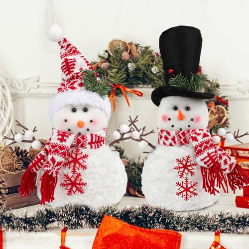 2pcs Christmas Snowman Plush Xmas Stuffed Snowman Christmas Snowman Decorations Plush Snowman Decor for Indoor Table Christmas Day Holiday Party Bedside Table Winter Decoration Birthday Gift