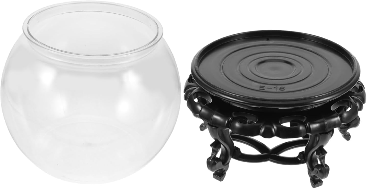 1set Plastic Fish Tank Base Round Breeding Bowl for Desktop Small Aquarium for Office and Home