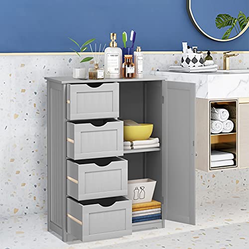 Tangkula Bathroom Floor Cabinet, Free Standing Storage Cabinet With 4 Drawers & Single Door, Adjustable Shelf, Multipurpose Storage Organizer For Home Office, 22 X 12 X 32 Inches (Grey) #TOP1