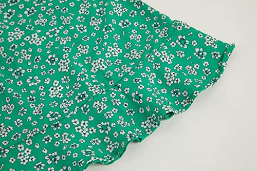 Meikulo Ditsy Floral Dress For Women Summer Dresses Cute Sweetheart Neckline Polka Dot Mini Dress Ruffle Flutter Sleeve Smocked Short Dress Green, M #TOP4
