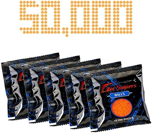 Water Beads Refill Ammo Gel Ball Blaster - 50,000 Crystal Water-Based Splatter Electric Gun Bullets, 8mm Natural Dehydrated Soft Ball Shooter Bullet Bulk for Toy Rifle Blasters, 5 Packs Orange