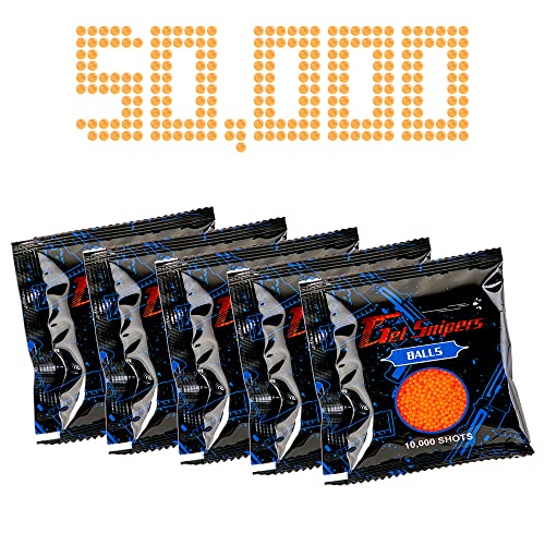 Water Beads Refill Ammo Gel Ball Blaster - 50,000 Crystal Water-Based Splatter Electric Gun Bullets, 8mm Natural Dehydrated Soft Ball Shooter Bullet Bulk for Toy Rifle Blasters, 5 Packs Orange