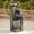 Four Tier Rustic Outdoor Floor Water Fountain 40 1/2" High with LED Light Cascading Bowls for Garden Patio Backyard Deck Home Lawn Porch House Relaxation Exterior Balcony - John Timberland