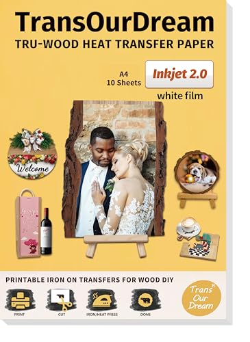 TransOurDream Heat Transfer Paper for Wood (10 Sheets, A4) Printable Iron on Transfers for Inkjet Printer Wood Transfers Photo Transfer Paper(Wood2.0-10)