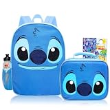 Disney Mochila Stitch com lancheira para crianças – Pacote de mochila escolar de 41 cm, lancheira, garrafa de água, mais | Mochila escolar Lilo and Stitch com conjunto de lancheira para meninos