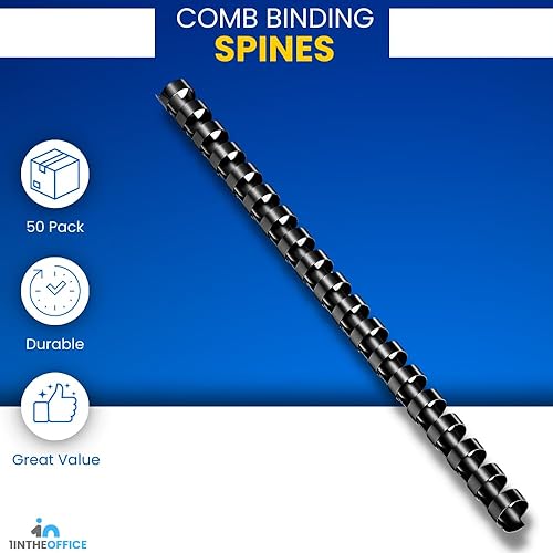 Miniatura 2 de 1InTheOffice Espinas de encuadernación de peine de 8.5 x 11, peine de plástico para encuadernación, espinas de peine negras, diámetro de 1/2 pulgada
