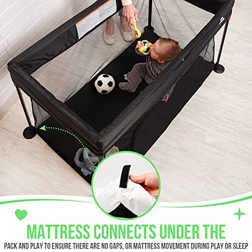 Sleepah Foldable Travel Crib – Lightweight Portable Play Pen + Backpack, Play-Yard With Waterproof Mattress – Easy To Pack Fits In A Suitcase, Sets Up In 30 Seconds Safe For Infants & Toddlers (Black) #TOP4