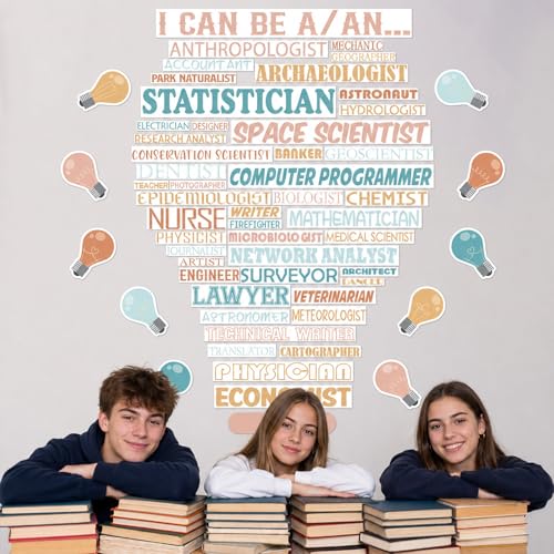 59Pcs Pastel Stem Bulletin Board Set Career Poster Classroom Decorations Science Technology Math Light Bulb Cutouts Careers Enlightenment Bulletin Board for Back to School Chalkboard Wall Door Decor - Image 5