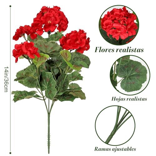 Geranios artificiales rojos Weldomcor para centros de mesa en hogar y bodas 3