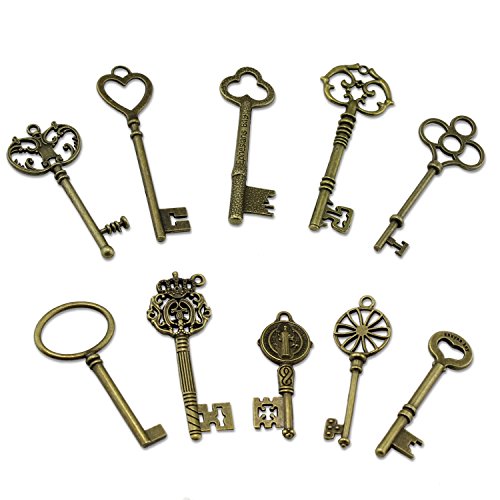 PsmGoodsÃÂ® Vintage Skeleton Antique Keys Charm DIY Padlock Old Style Look Bronze 10Pack by PsmGoods