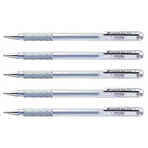 Pentel Set Di 5 Rulli Ibridi Gel Grip K118 Pte 0,8 Mm Metallizzati Argento