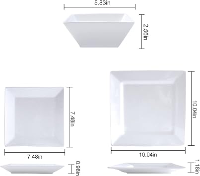 Ceramic Dinnerware Set, 12-Piece Square Dishware for Four, White, Durable and Elegant Design for Everyday Use and Special Occasions