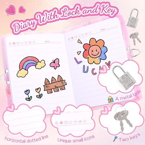 Image of Heart Diary with Lock, Gift for 8 9 10 Year Old Girl, Secret Diary Journal Notebook with Multicolored Pen, Stickers, Practical Gift for Birthday Easter (Tie-dye pink)