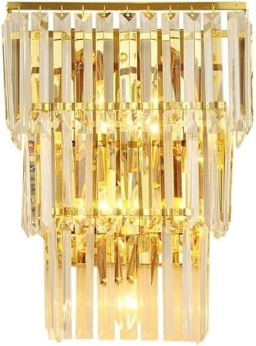 VGTLAKEX Wall Light Mid Century Crystal Glass Wall Sconce Industrial Metal Hardwired Light E14/E12 Sockets Lamp for Bedroom Aisle Balcony