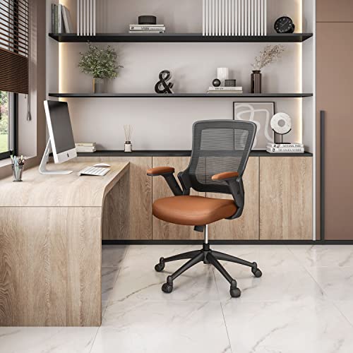 Ergonomic Office Chair with Mesh Back Rest, Height Adjustable with Flip Up Arms and Swivel, Mid-Back Task Home Office Chair, Brown by Techni Mobili - Image 2
