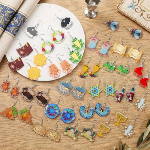 Yinkin 24 Pairs Passover Earrings for Women Happy Passover Pentagram Acrylic Earrings for Holiday Party Jewish Pesach Gift by Yinkin - Image 4