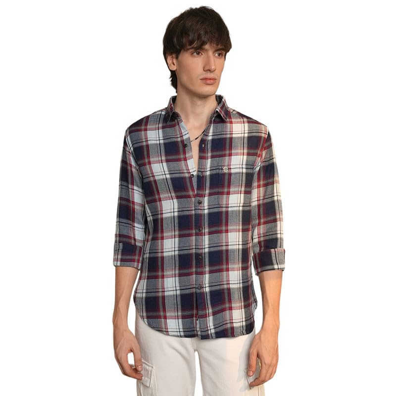 Image of CAHOOT Men's Gingham Shirt | Casual Wear | Spread Collar | Long Sleeve | Button Closure | Shirt Crafted with Comfort Fit for Everyday Wear
