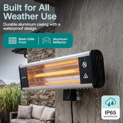 Image of SereneLife Infrared Patio Heater, Wall-Mounted Electric Heater with Remote Control, 1500W, IP65 Approved, Odorless, Indoor /Outdoor for Patio, Restaurant, Backyard, Garage, Decks
