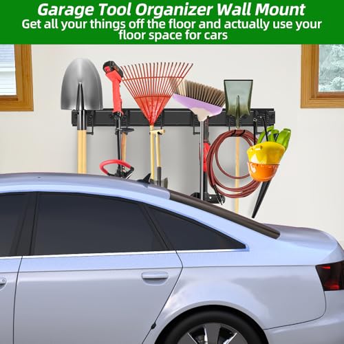 PIYILO Garage Tool Organizer Wall Mount with 48 inches Rails and 6 Double-layer Hooks, Garden Tool Rack Heavy Duty, Garage Hanging Storage Rack For Yard Tools, Shovel, Shed by PIYILO - Image 9