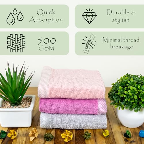 Image of RANGOLI 100% Bamboo Face Towel Set of 3, 500 GSM, Quick Dry Towels for Face, Gym, Travel, Ultra Soft Highly Absorbent, 30Cm X 30Cm, Purple, Peach & Grey