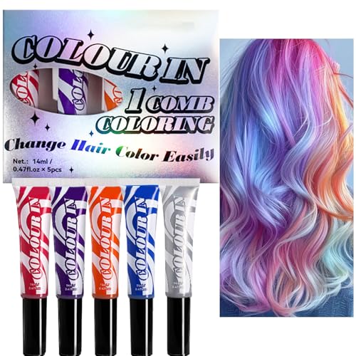 Gesso Per Tinture Capelli Da Donna, Colorare I | 5 Pezzi Con Pennello Temporaneo,Home Solon Hair Fashion Crema Colorante Istantanea C