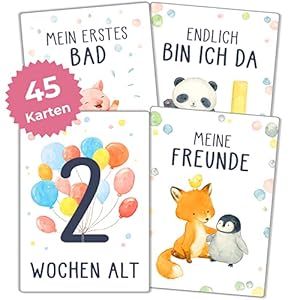 NEU – 45 Premium Meilensteinkarten Baby für Junge & Mädchen inkl. Geschenkbox – Geschenk zur Geburt, Babyparty und…