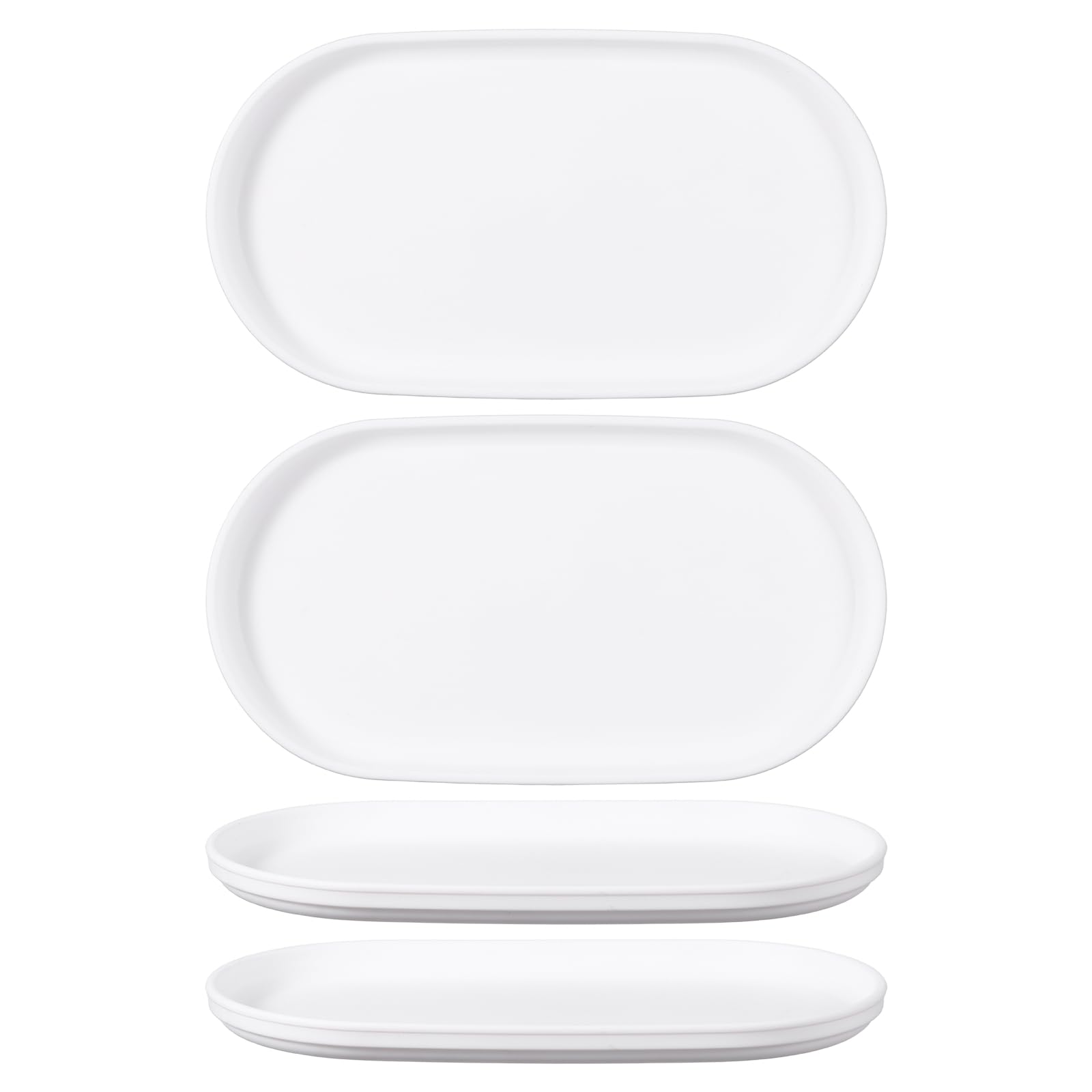 sourcing map 4Pcs Fast Food Serving Trays, 23.8x13cm Oval Reusable Restaurant Serving Trays for Kitchen Restaurant Coffee Fruit Burger Lunch Dessert, White
