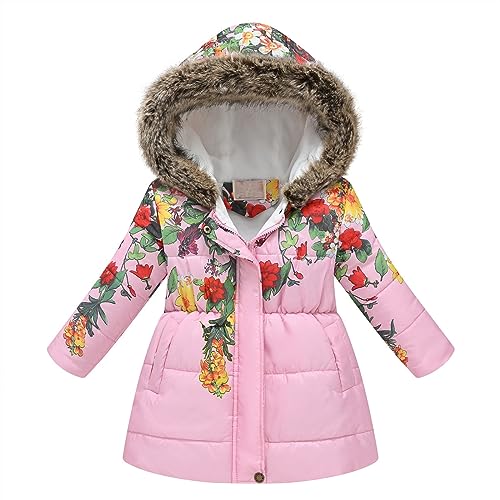 Girls Winter Coats Hooded Sherpa Lined Lightweight Jacket Thick Warm Puffy Waterproof Windproof Cotton Jackets (A, 3-4 Years)2