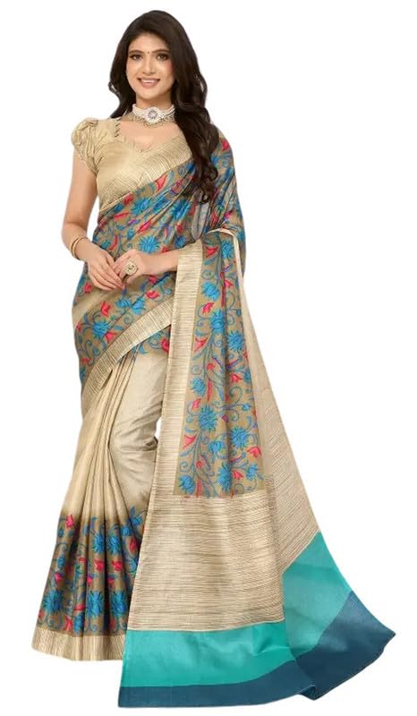 Sari indio de seda artística con refinado estampado y blusa ajustable