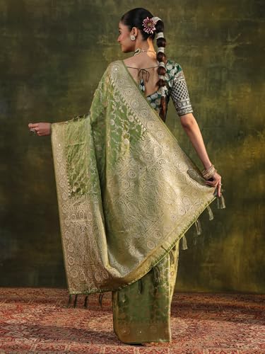 Image of Libas Woven Design Satin Saree for Women With Unstitched Blouse Piece | Traditional Saree for Festive & Wedding