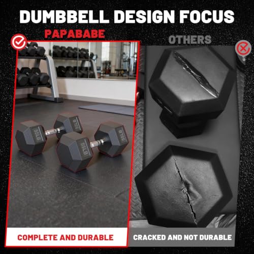 Image of PAPABABE 150-600lb Dumbbell Set with Rack, Rubber Encased Home Gym | Antiroll Durable Cast Iron Core Odorless PVC Free Weights, with 5 /6 Tier Rack