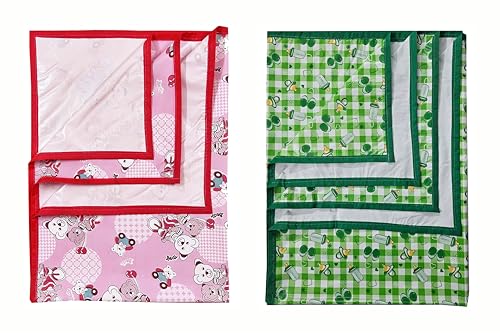 Image of EcoSoft Plastic Sheet,PVC Sheet for Kids,Rubber Sheet for Babies,Bed Wetting Protector(90 x 135 cm) (Pink Bear & Green Baby Bottle)