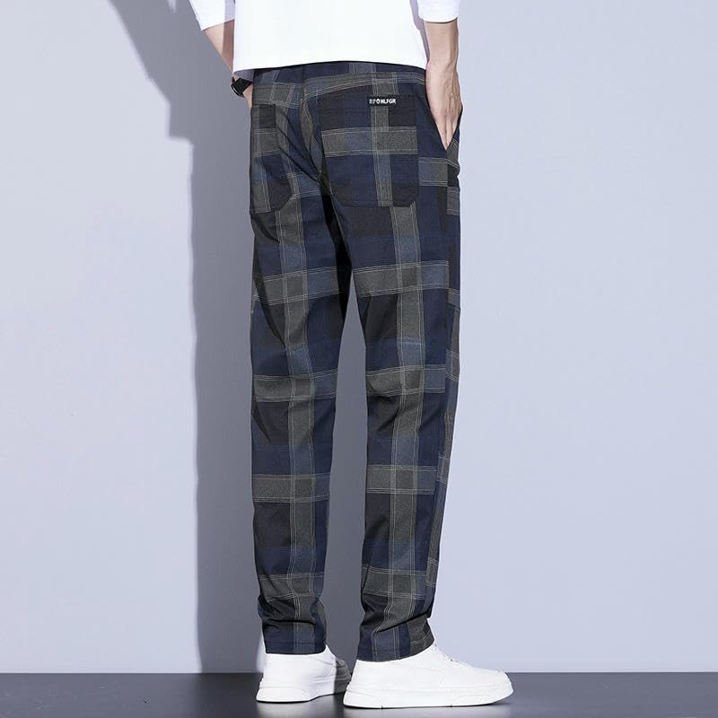 Men's Autumn Plaid Versatile Elastic Height-Increasing Straight Casual Pants3