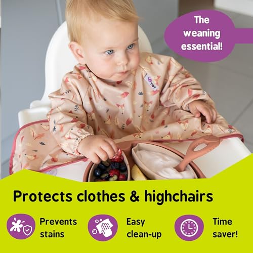 Tidy Tot Cover & Catch Weaning Bib with Sleeves. Attaches to Highchairs with Suction for Mess Proof Baby Feeding. Waterproof Long Sleeved Bibs. Coverall BLW Bibs - Image 2