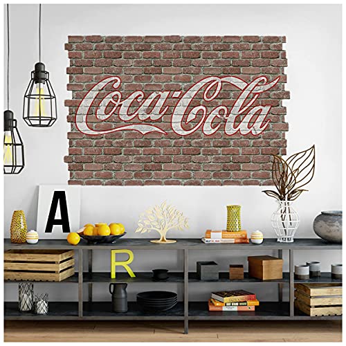 Retro Planet.com Coca-Cola Decor, Script Logo Faux Brick Oversized Wall Mural, Peel And Stick Vinyl Decal (72 X 48 Inch) #TOP4