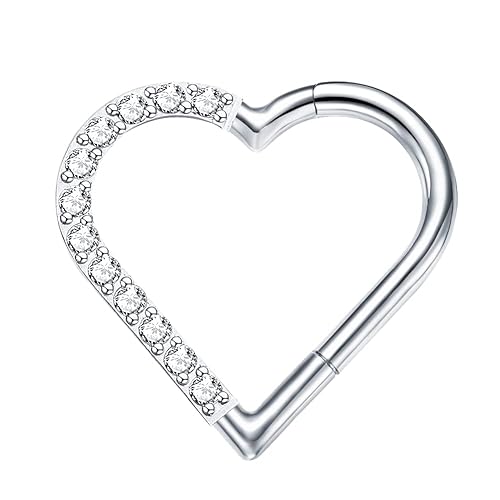 VOJO 16G G23 Titanium Daith Piercing Jewelry Heart Clicker Cartilage Tragus Earring for Women - Green,silver