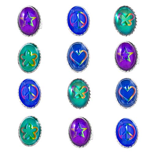 FROG SAC 12 Oval Mood Rings for Girls - VSCO Girl Color Changing Adjustable Mood Ring Set - Tie Dye Birthday Party Favors Easter Basket Stuffers for Kids