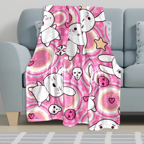 Couverture polaire lapin mignon jeté de canapé microfibre chaude douce 150x130 - 6