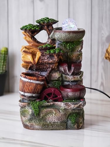 Image of Polyresin Designer Tabletop Indoor Water Fountain for Home Decor with Multicolour LED, Speed Controller Pump & Crystal Ball (Size: 23 x 18 x 36 CM | Colour: Multi|Weight: 1600 Gram)