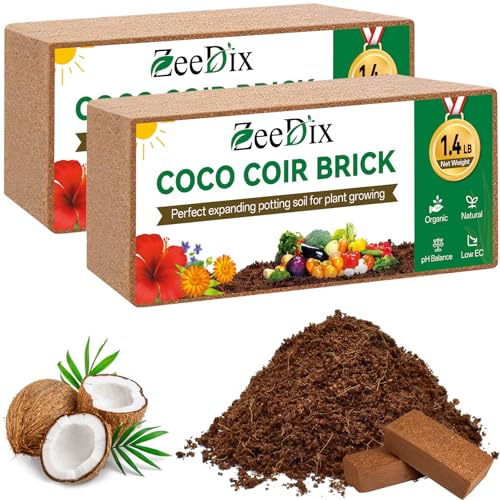 ZeeDix 2 Pcs Coco Coir Brick for Plants- 100% Organic Coconut Coir for Garden Soil & Potting Mix, Low EC and pH Balance, Compressed Coconut Husk Fiber for Seed Starter Soil for Indoor Outdoor Plants