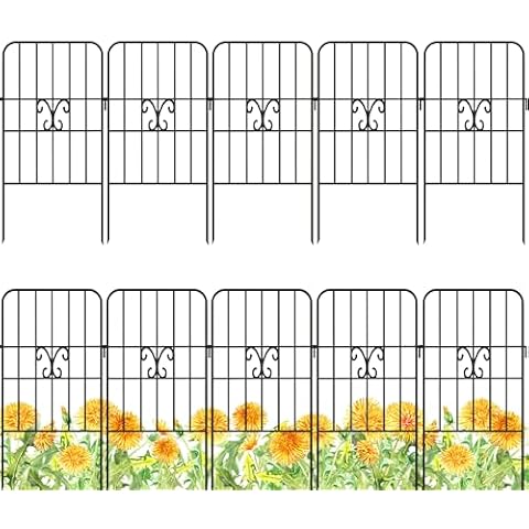 ShopLaLa Garden Fence Animal Barrier Decorative Border (10 Panels), 12in(L) x 24in(H) Rustproof Black Metal Wire Fencing Flower Edging for Landscape Patio, Yard, Outdoor Decor, No Dig Fences for Dog Cover